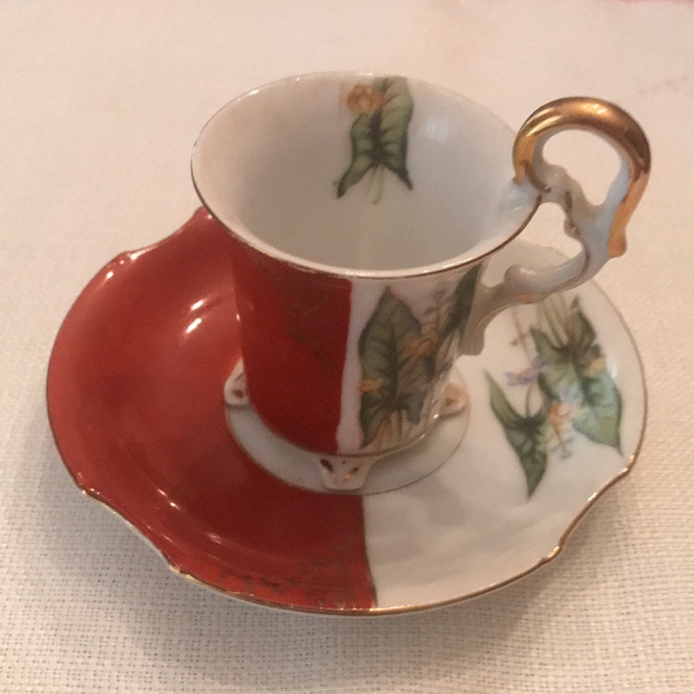 Deep Orange Demitasse Cup & Saucer Occupied Japan